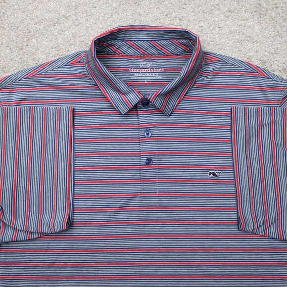 Vineyard Vines Other - Vineyard Vines Performance Polo Shirt Mens Large Red/Blue Striped Stretch S/S